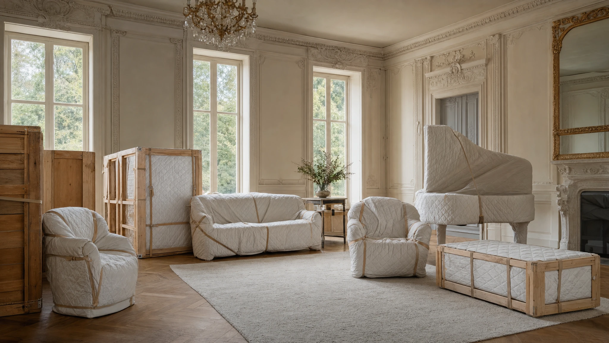 A beautifully packed and protected room ready for a careful move
