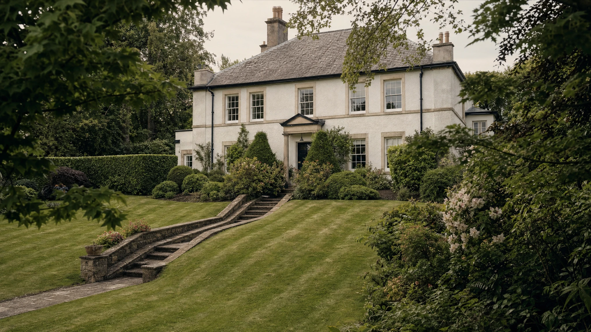 Removals from London to Bearsden: A substantial leafy suburban villa in Bearsden, mature gardens